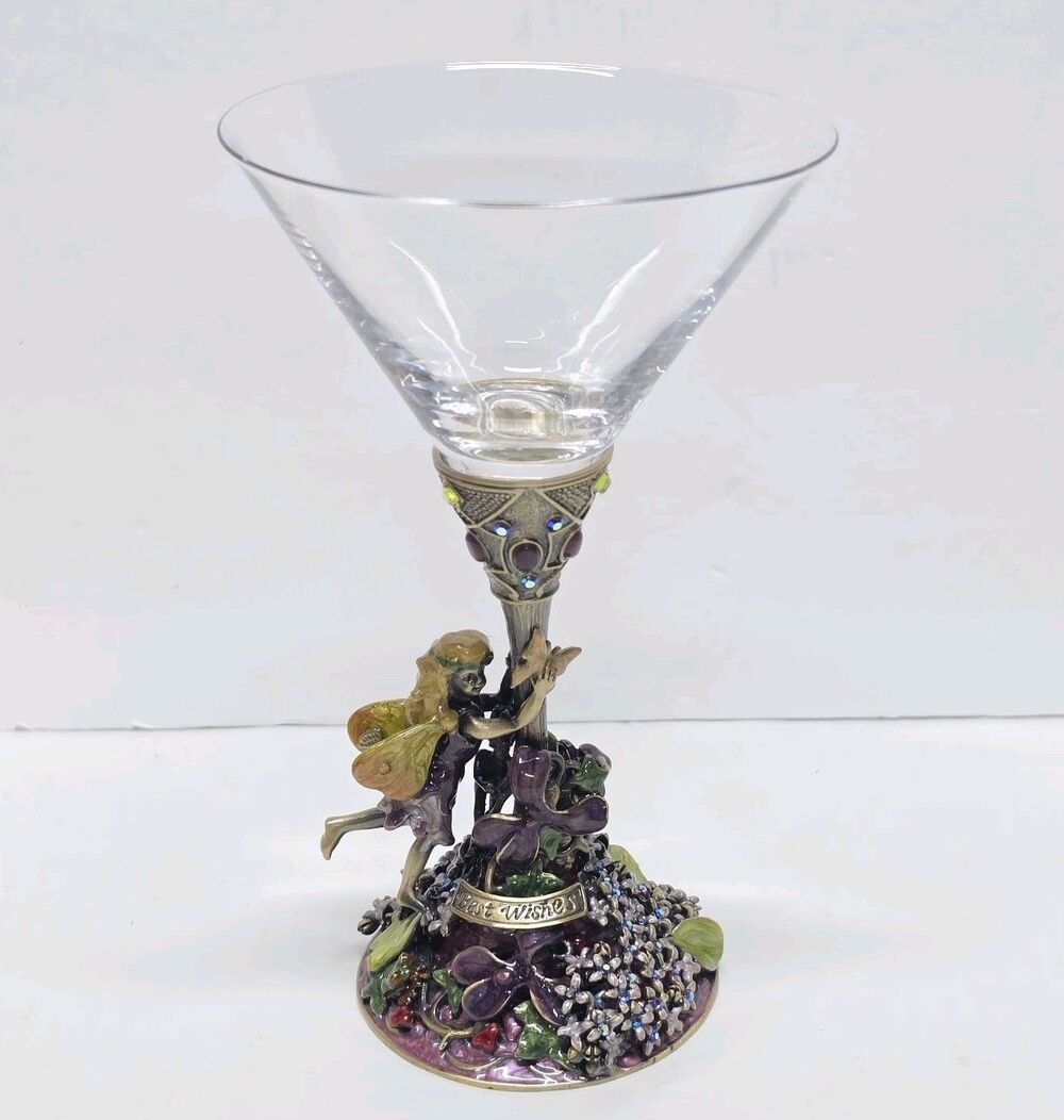 Kirks Folly 'Best Wishes' Goblet Martini Glass In Box Fairy Jeweled Rhinestones